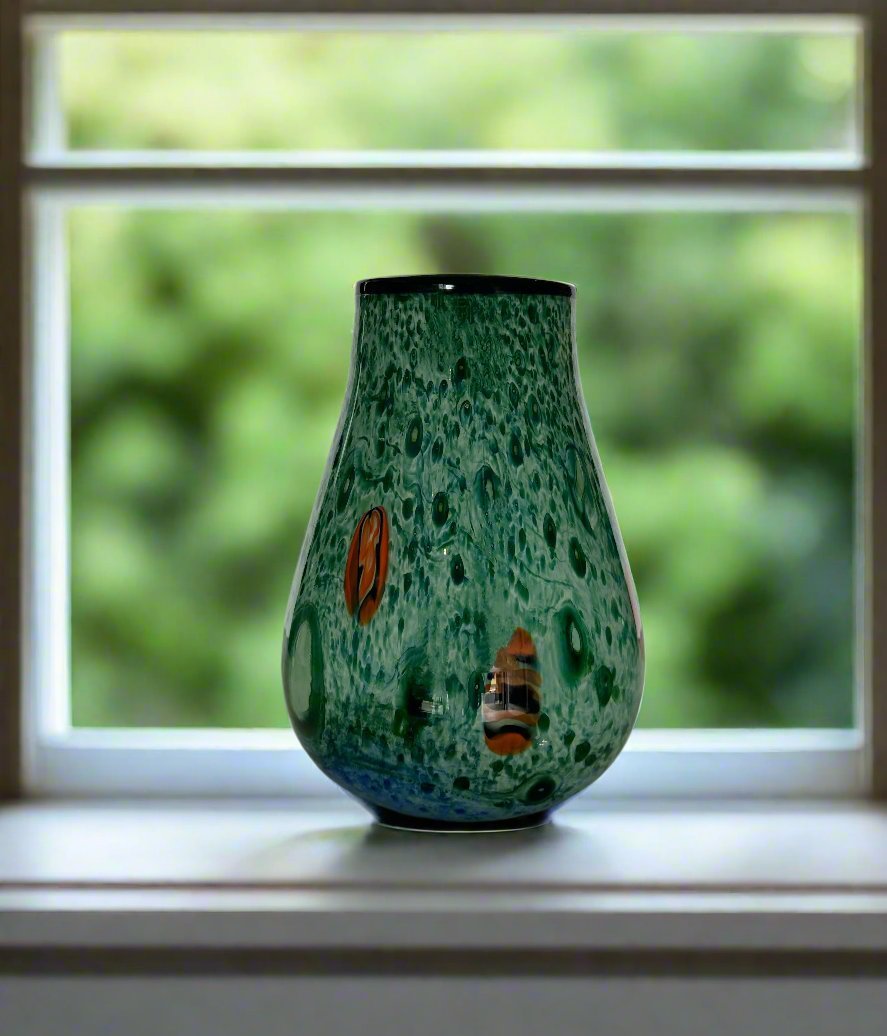 Green and Orange Glass Vase