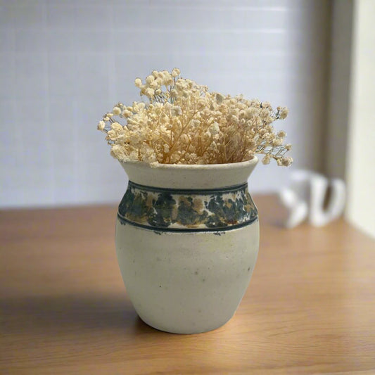 Painted Cream Flower Pot with Babies Breath