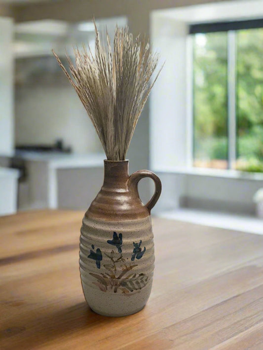 Vintage Pottery Pitcher with Dried Wheat