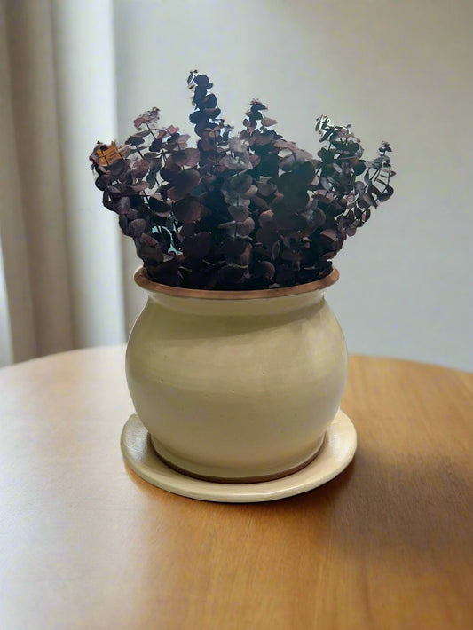 Large Stone Pot with Red Eucalyptus