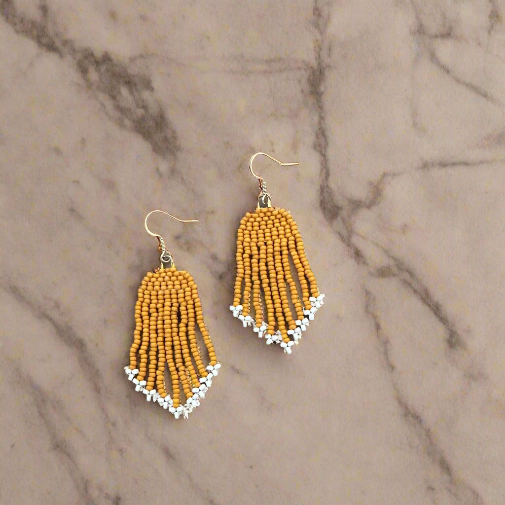 Mustard Beaded Fringe Earring